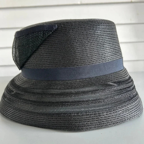 Black Straw Hat w/ Bow on Side Women's - Picture 3 of 6